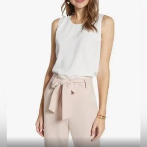 Halogen Women's Scoop Neck Sleeveless Crepe Side Slits Top in Ivory Cloud Large